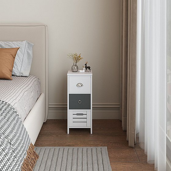 שידת לילה דגם מודרנית 3 מגירות גוון לבן ואפור מבית סטאר שופ STAR SHOP