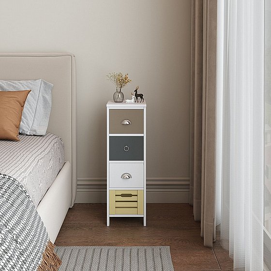 שידת לילה דגם מודרנית 4 מגירות גוון לבן , עץ ואפור מבית סטאר שופ STAR SHOP