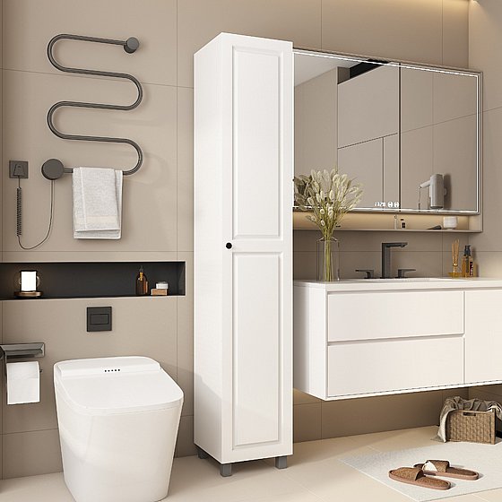 ארון איחסון דלת אחת כולל 5 מדפים גובה 180 סמ צבע לבן דגם מנהטן מבית סטאר שופ STAR SHOP