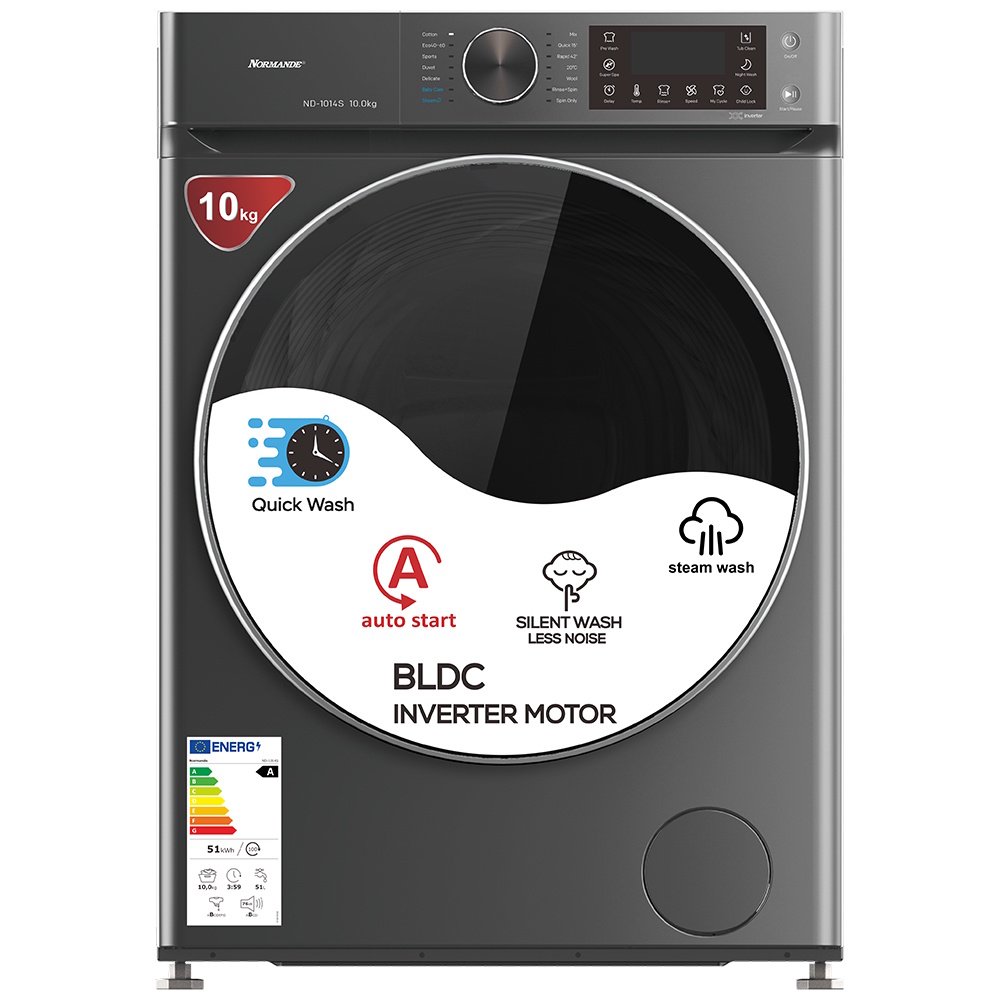 מכונת כביסה פתח חזית - 10 ק"ג Normande ND-1014 כסוף