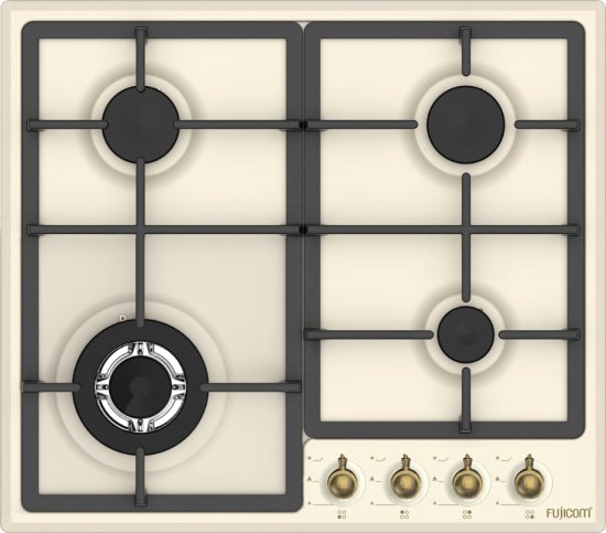 כיריים גז בעיצוב כפרי 4 להבות בישול Fujicom FJ-GHRT4B - צבע שמנת