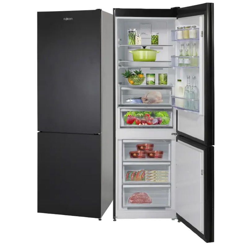 מקרר פוג'יקום FJ-NF493GBE - 331 ליטר, עיצוב זכוכית שחור, מקפיא תחתון No Frost