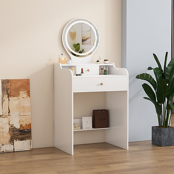 שידת איפור לבנה עם תאורת לד דגם סיטרין Citrine מבית סטאר שופ STAR SHOP