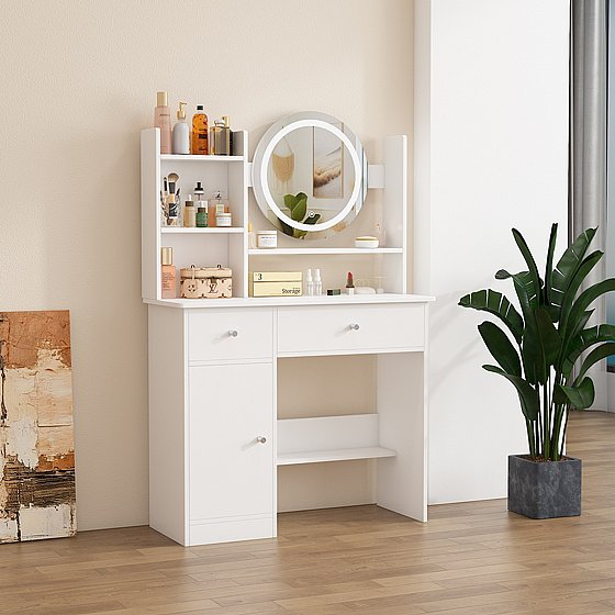 שידת איפור לבנה עם תאורת לד דגם טופז TOPAZ מבית סטאר שופ STAR SHOP