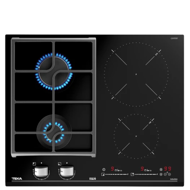 כיריים אינדוקציה וגז TEKA JZC64322 שחורות, עם משטח זכוכית קרמית, גודל 60 ס"מ
