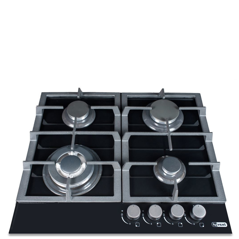כיריים גז זכוכית LY VENT HOT656 - מבער טורבו עם 4 להבות וחיישני בטיחות