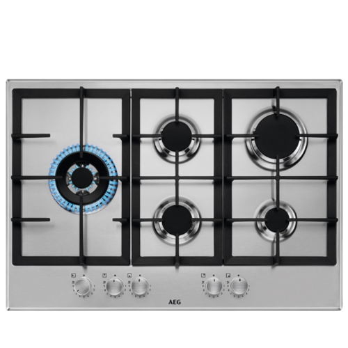 כיריים גז נירוסטה עם 5 להבות, 9 דרגות הספק 11700W, דגם AEG HBG75520SM