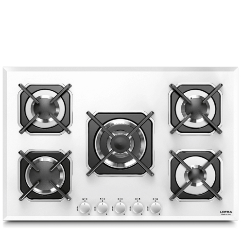 כיריים גז LOFRA דגם HGB7EO עם 5 מבערי Sabaf III מעוצבים מזכוכית לבנה מחוסמת