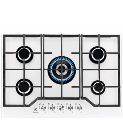 כיריים גז אלקטרולוקס KGG7536W עם משטח זכוכית מחוסמת ומבער ווק 3.65 קילוואט