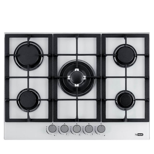 כיריים גז LY VENT עם 5 להבות, זכוכית מחוסמת, מבער טורבו וחיישני ביטחון