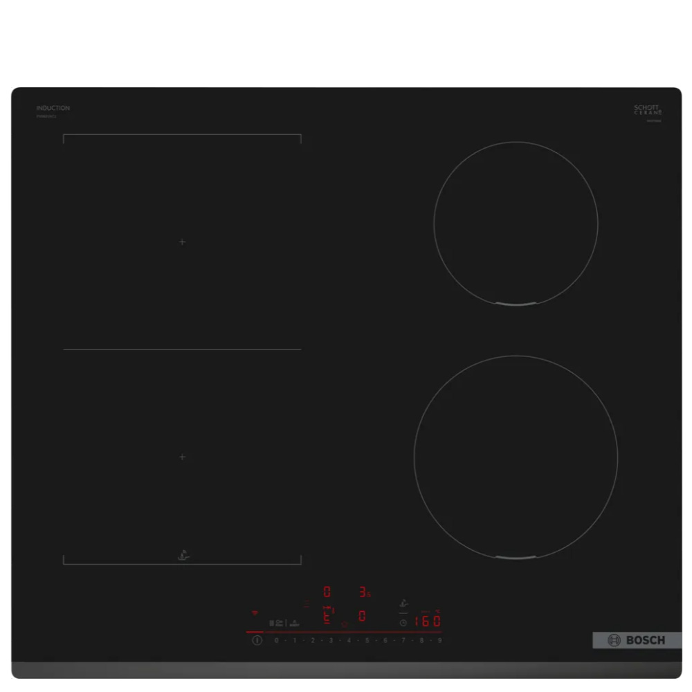 כיריים אינדוקציה Bosch PVS631HC1E עם 17 רמות חום ומשטח קרמי זכוכית