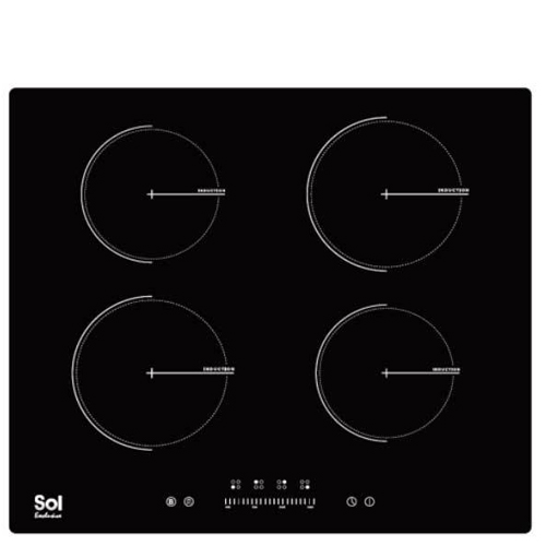כיריים אינדוקציה SOL דגם FQ6IND-487 עם 4 מוקדי בישול ומשטח זכוכית שחור