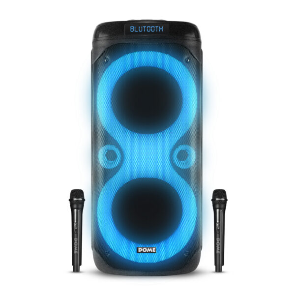 בידורית 2500W עם 2 מיקרופונים אלחוטיים בטכנולוגית TWS סאונד חזק ועיבוד מדהים