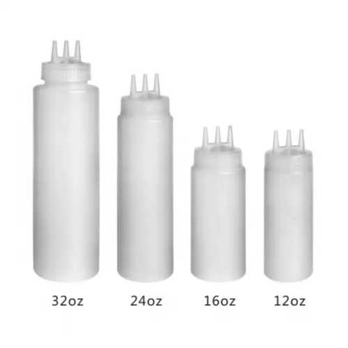 בקבוק רטבים שקוף 3 פיות 0.5 ליטר