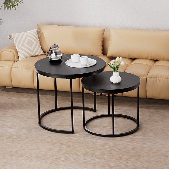 זוג שולחנות עגולים לסלון דגם הדס HADAS בגוון שיש שחור מבית סטאר שופ STAR SHOP