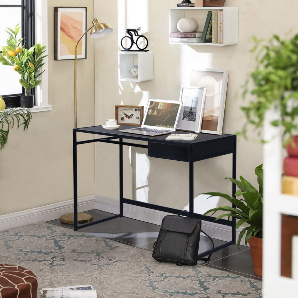 עמדת עבודה TEUND עם פלטת MDF בציפוי PVC עמיד, צבע שחור, גובה 76 ס"מ - מבית HOMAX