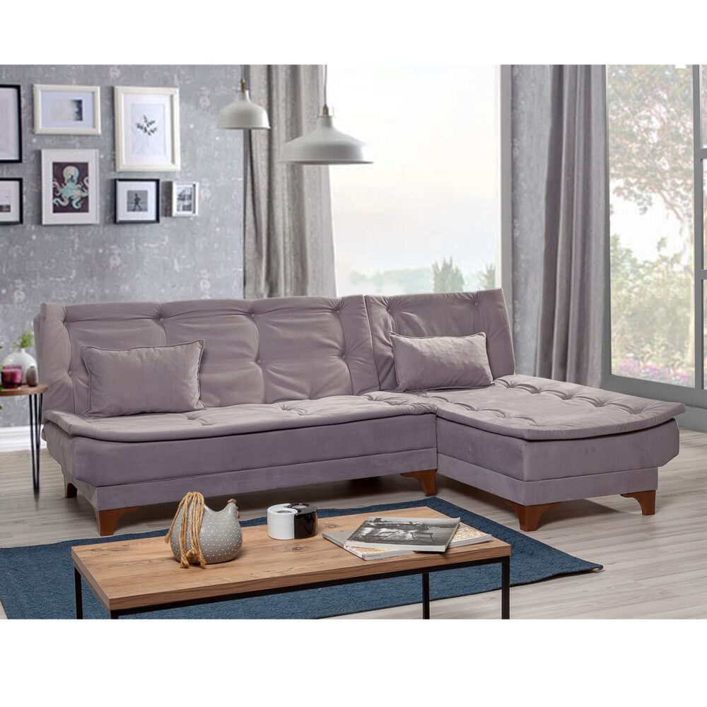 ספה פינתית נפתחת נוחה ואפורה בסגנון מודרני עם מילוי ספוג איכותי - מבית HOMAX