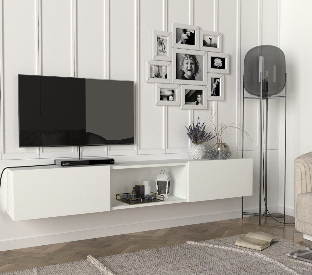 מזנון טלוויזיה צף בעיצוב מודרני, מיועד להרכבה עצמית - דגם Hilary DE8806 - מבית HOMAX