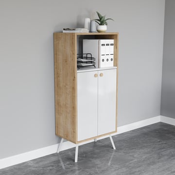 ארונית אחסון Rasha Office מעוצבת עם 2 דלתות ו-2 מדפים מרווחים - מבית HOMAX