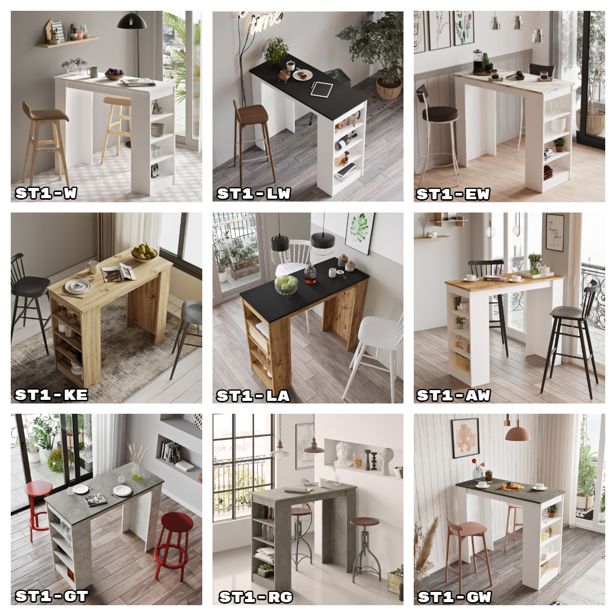 שולחן בר אורן בשילוב שחור ST1-LA עם 4 מדפי אחסון, התקנה עצמית נוחה - מבית HOMAX – תמונה 2