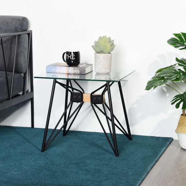 שולחן צד אינוויקטוס בעיצוב זכוכית וברזל יוקרתי, גובה כ-45 ס"מ - מבית HOMAX