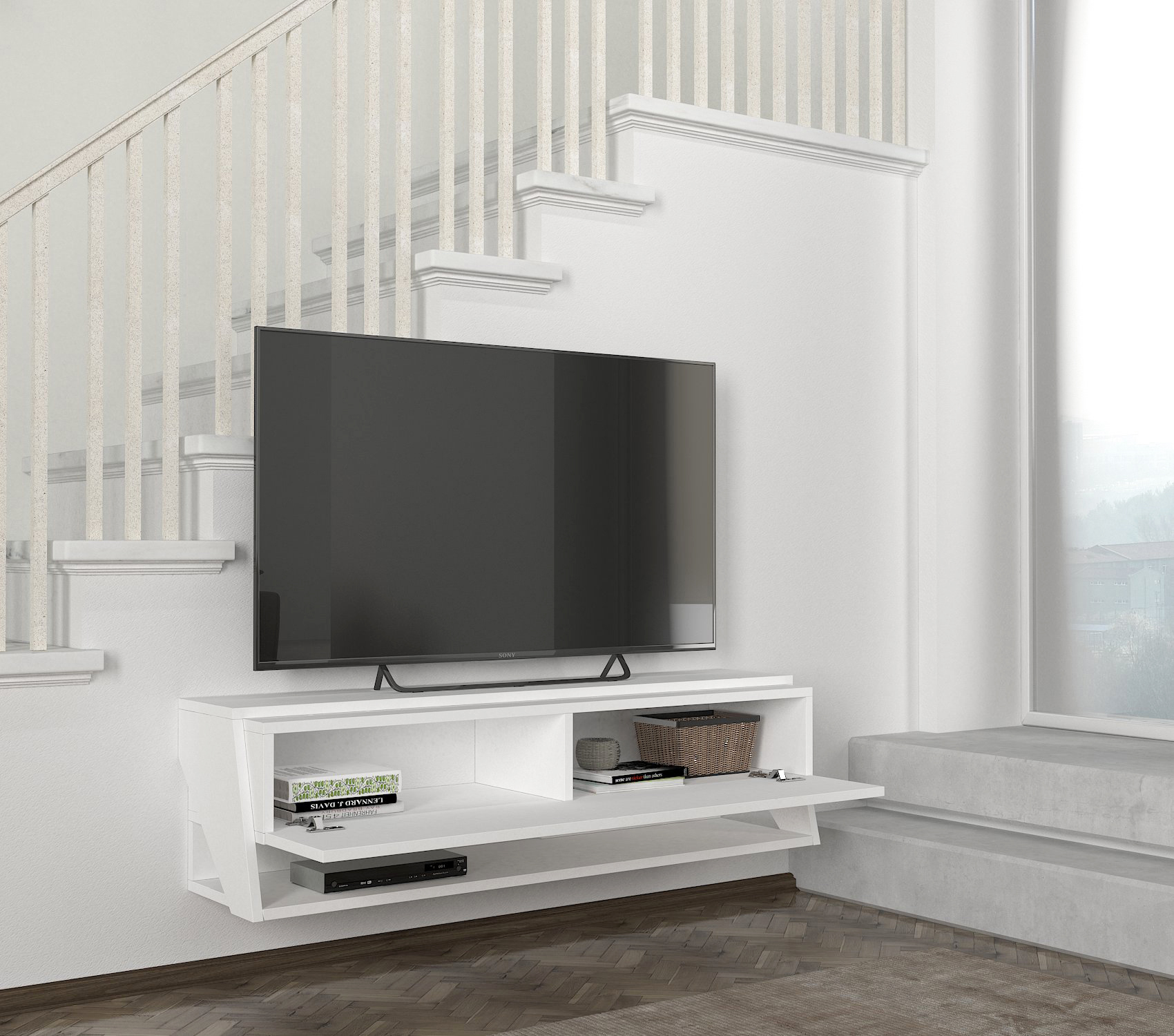 מזנון טלוויזיה צף ליטוס DE2569, קלאפה גדולה, אחסון רב, עיצוב מודרני - מבית HOMAX – תמונה 4