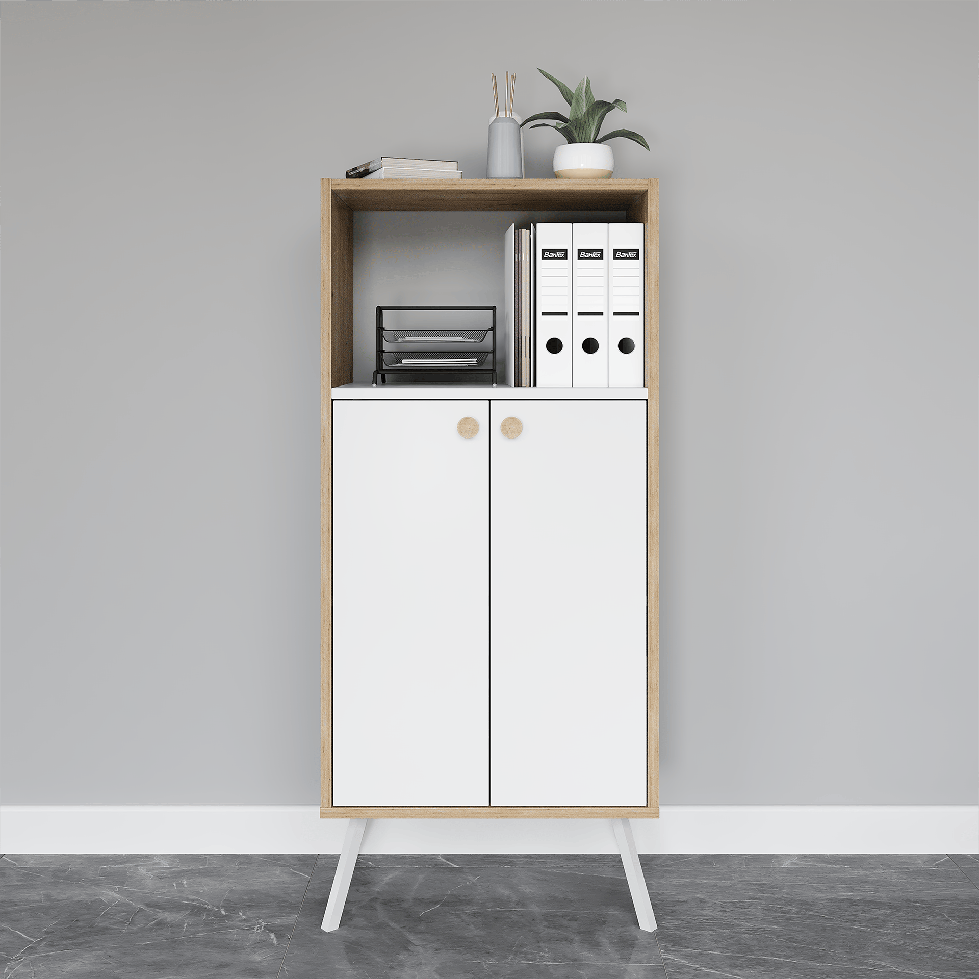 ארונית אחסון Rasha Office מעוצבת עם 2 דלתות ו-2 מדפים מרווחים - מבית HOMAX – תמונה 5
