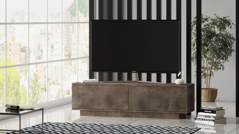 מזנון טלוויזיה בעיצוב עכשווי עם שני תאי אחסון גדולים, דגם FN1-PB - מבית HOMAX