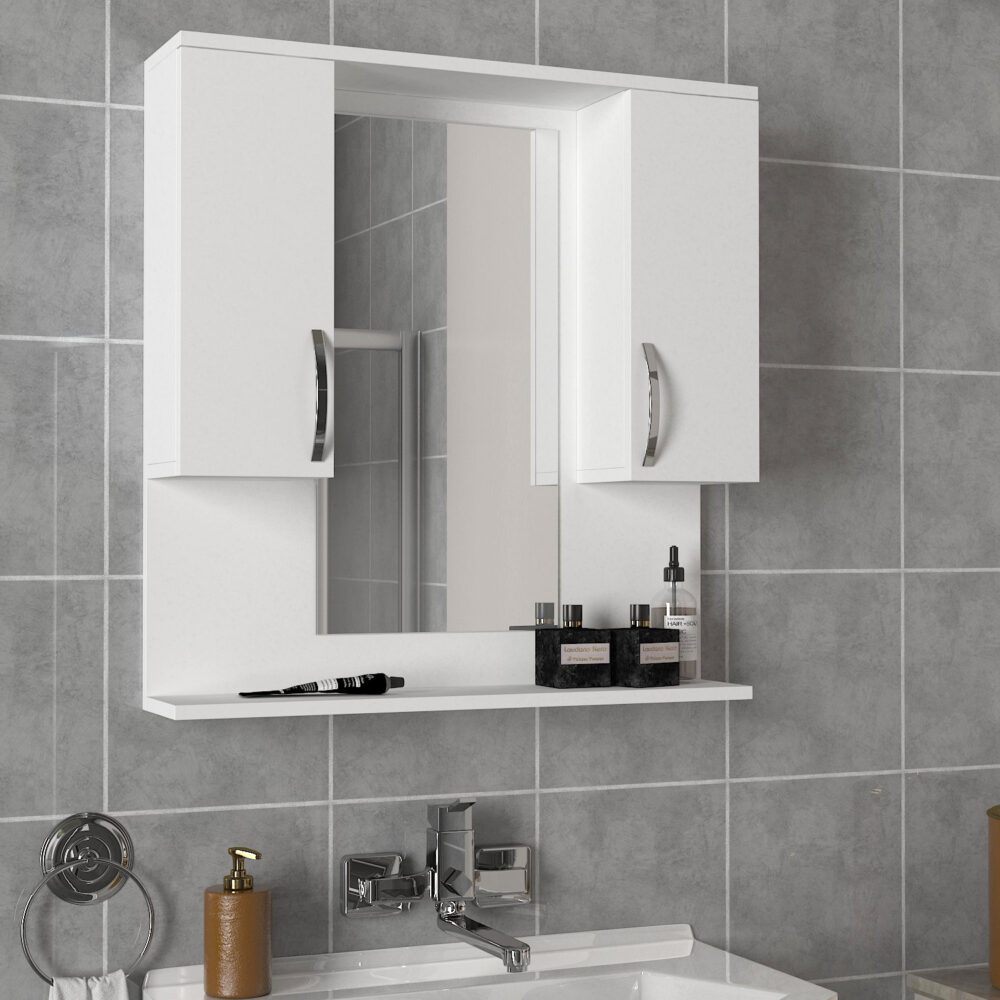 ארונית אמבטיה מעוצבת עם מראה ומדף, עשויה שבבית דחוסה בעובי 18 מ"מ - מבית HOMAX