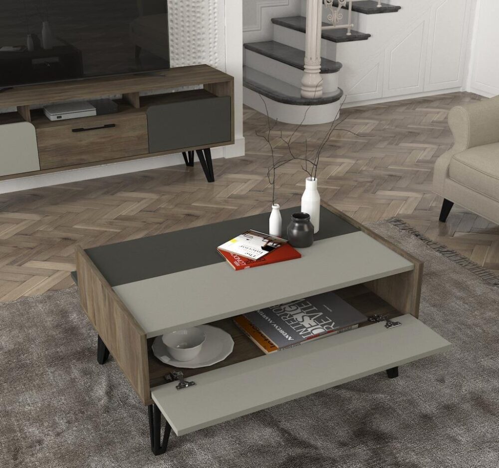 שולחן סלון בסגנון כפרי עם תא אחסון גדול - בורגס DE8130 - עובי 18 מ"מ - מבית HOMAX