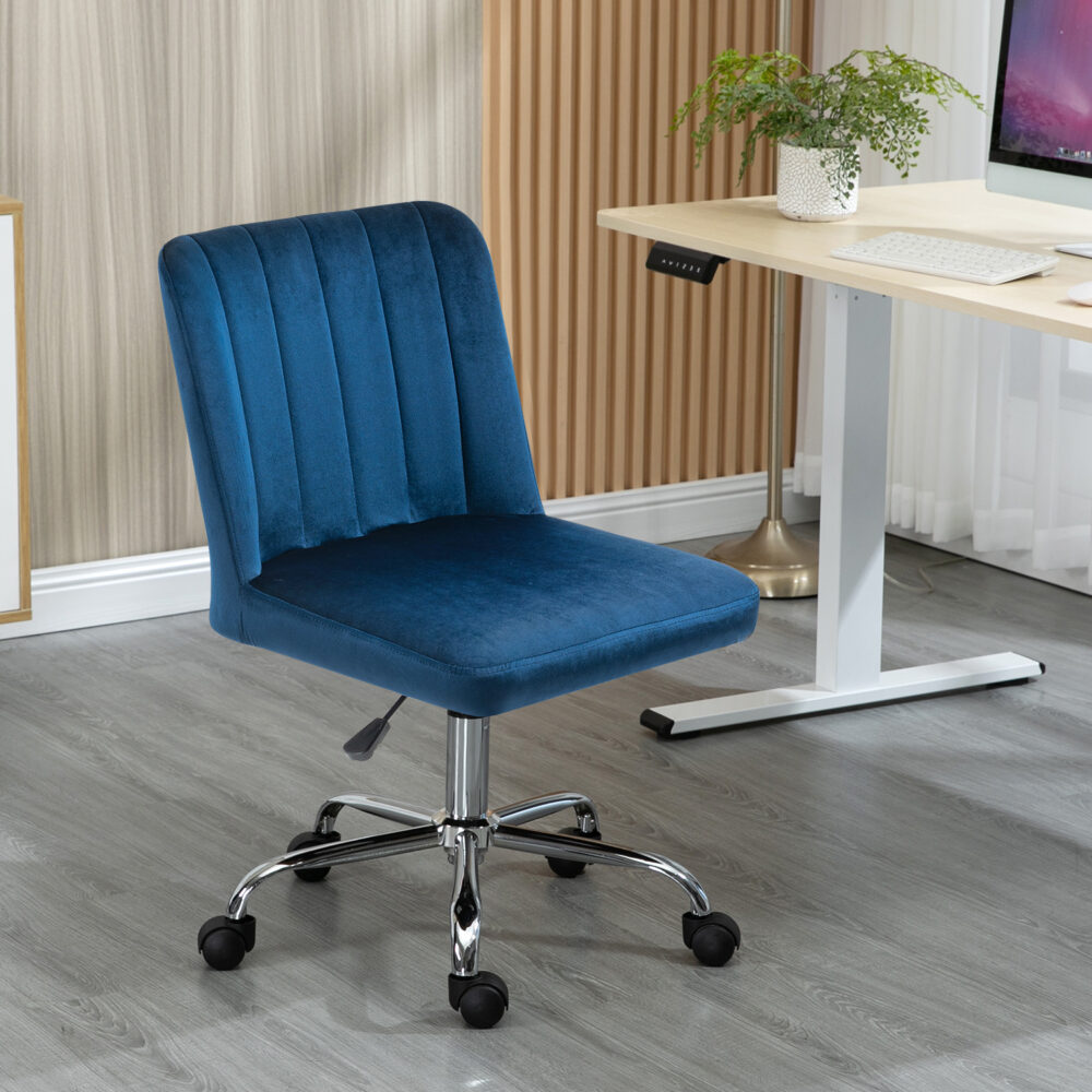 כיסא משרדי מעוצב קטיפה כחול, בוכנה פנאומטית 10 ס"מ, גובה מתכוונן - מבית HOMAX