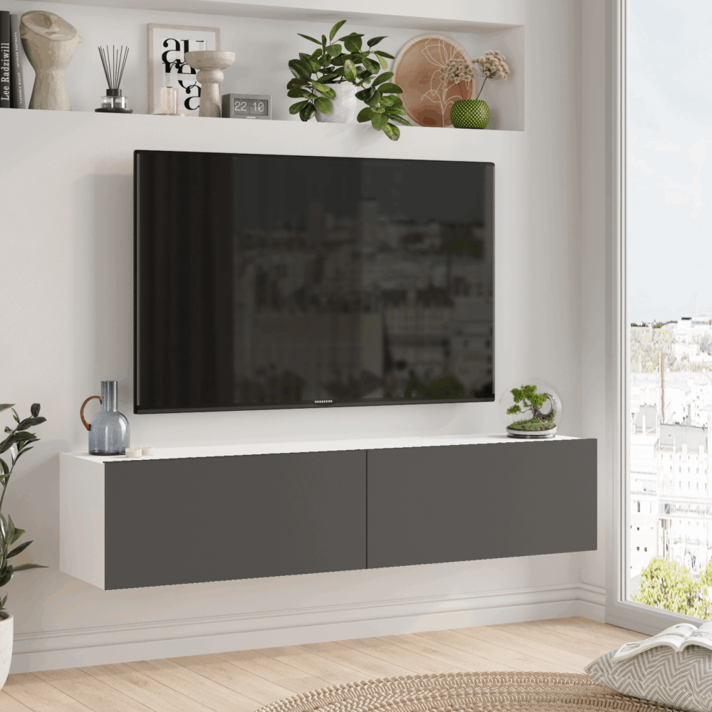 מזנון טלוויזיה ARISTO בעיצוב מודרני וקלאפות אחסון, רוחב 140 ס"מ - מבית HOMAX