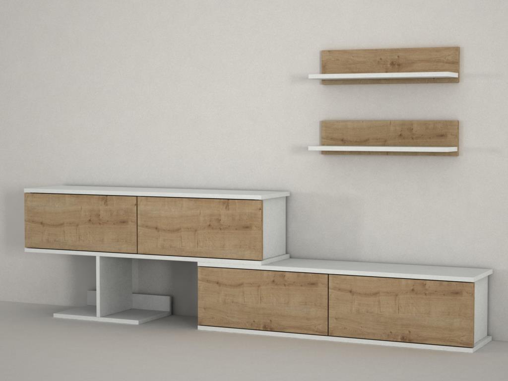 מזנון טלוויזיה DE2220 - עיצוב אלון בהיר עם 2 מדפים תואמים, רוחב עד 210 ס"מ - מבית HOMAX – תמונה 2