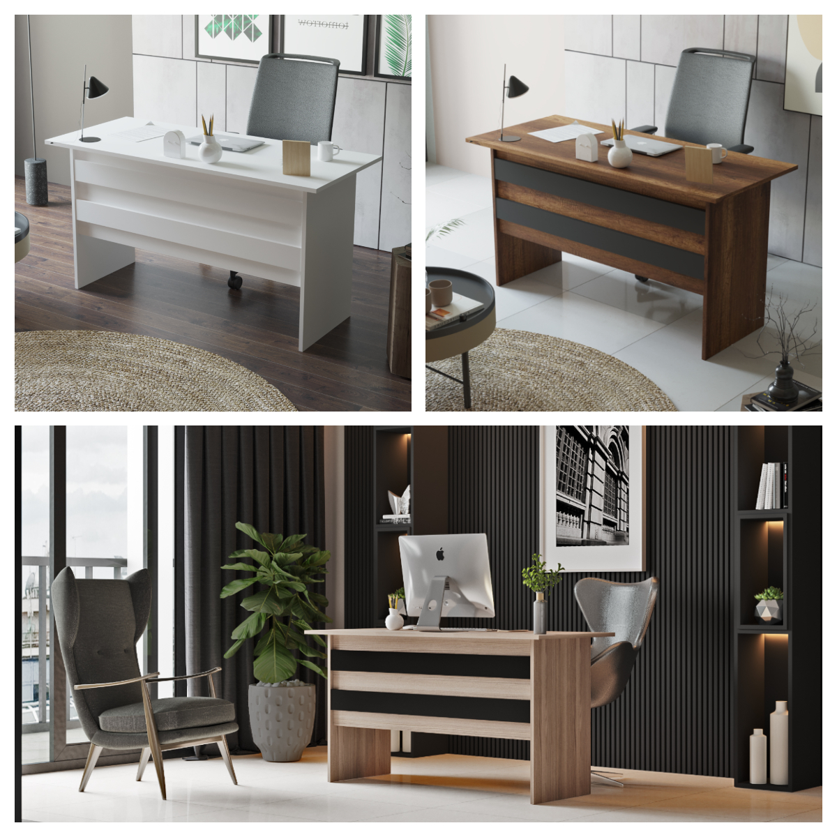 שולחן עבודה VO1-OB. צבע אלון-שחור, יציב ואיכותי, בעובי 18 מ"מ. - מבית HOMAX – תמונה 3