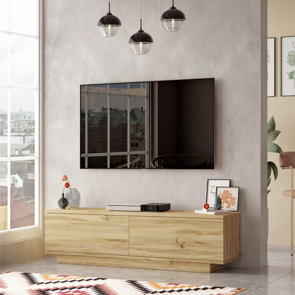 מזנון טלוויזיה רחב עם אחסון: Rocket FN1-KE עץ אלון בהיר, 140 ס"מ רוחב - מבית HOMAX