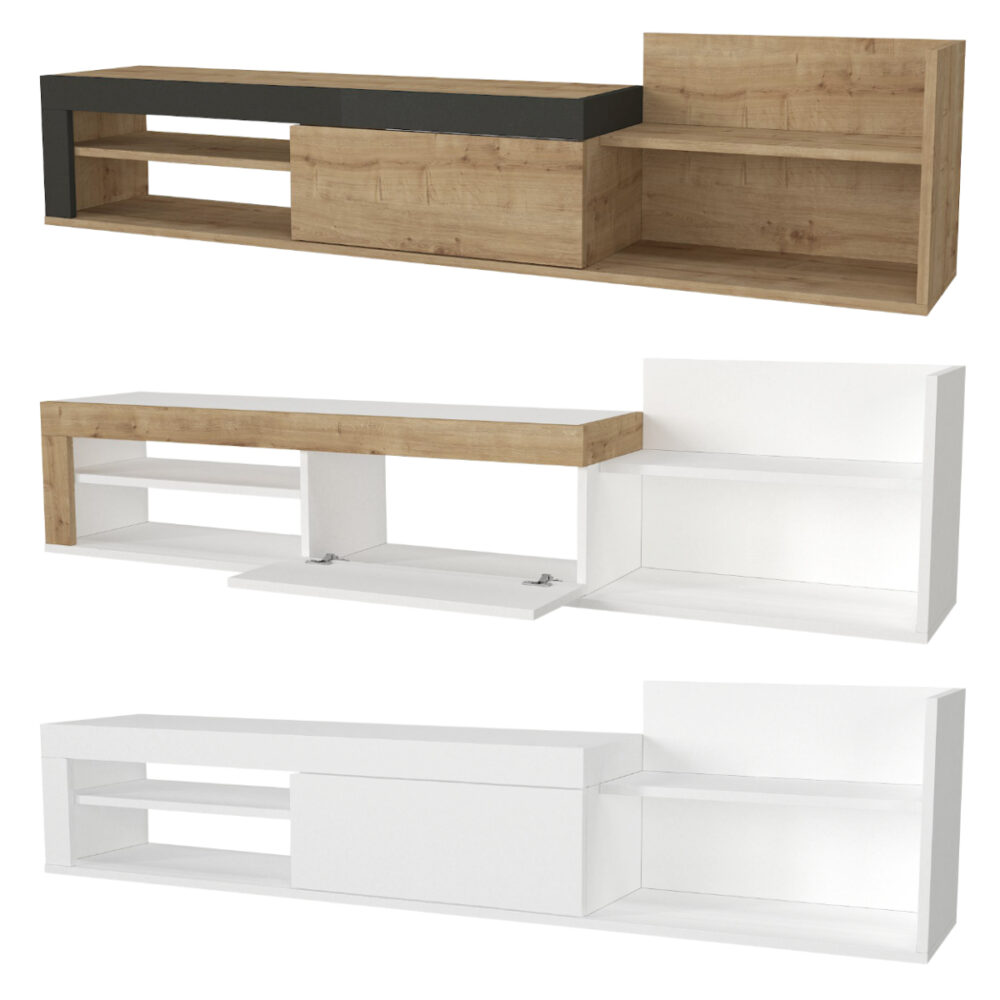 מזנון טלוויזיה צף מודרני טרלה DE3951 עם מקום אחסון מרובה - 180 ס"מ אורך כולל - מבית HOMAX