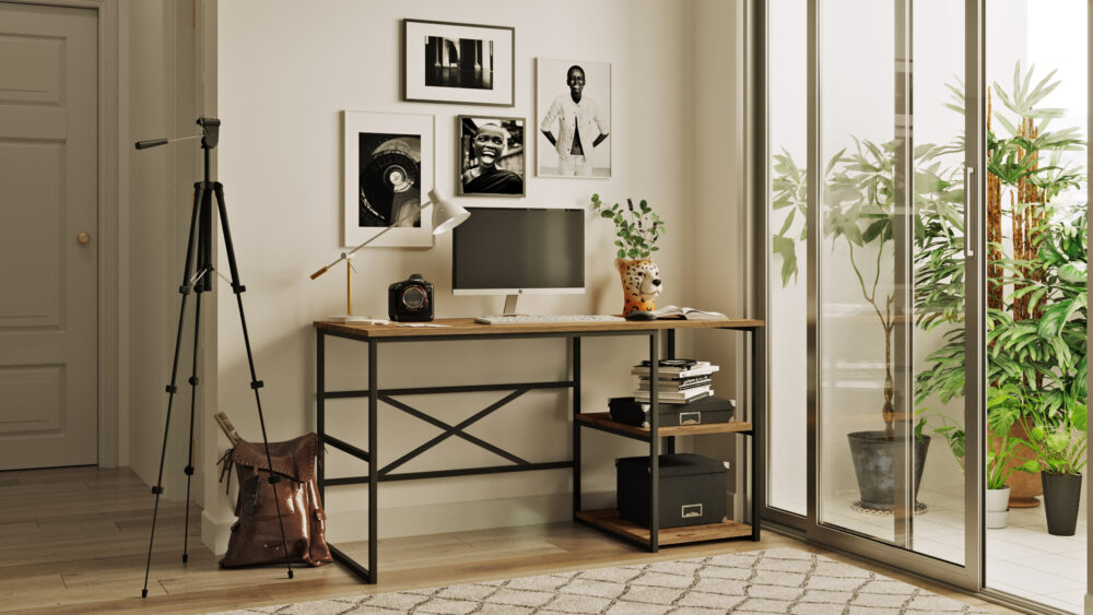 שולחן עבודה Nevo VG25 עם מדפים ושבבית דחוסה בעובי 18 מ"מ - מבית HOMAX