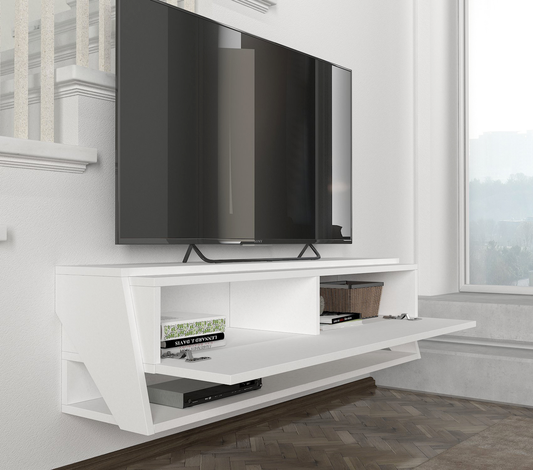 מזנון טלוויזיה צף ליטוס DE2569, קלאפה גדולה, אחסון רב, עיצוב מודרני - מבית HOMAX – תמונה 5