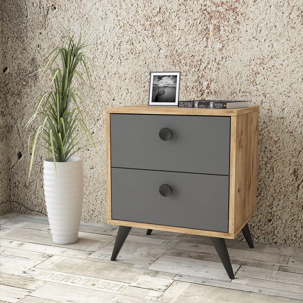 שידת לילה Daisy-S בעיצוב נקי עם 2 מגירות מרווחות, להרכבה עצמית - מבית HOMAX