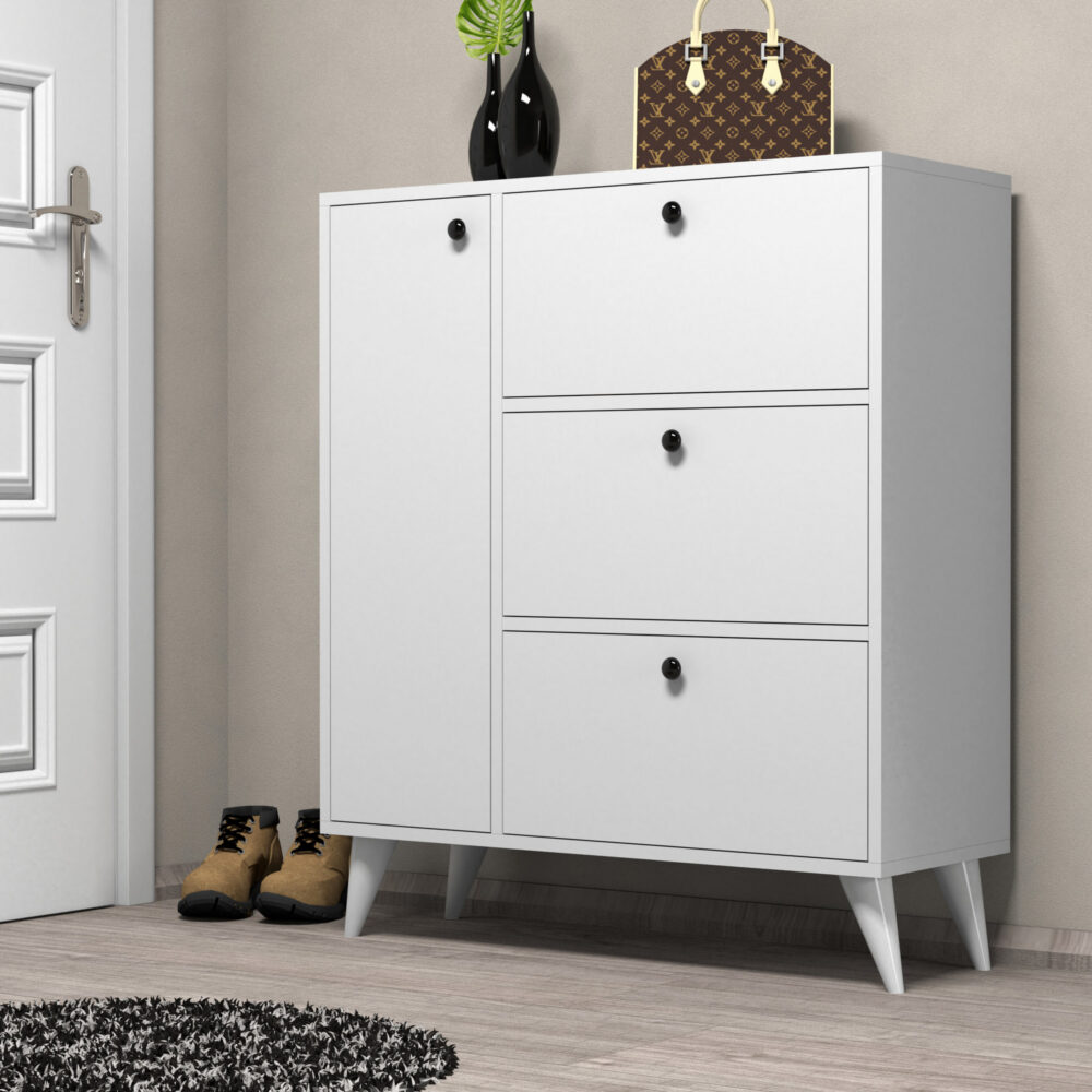 ארון נעליים מעוצב Bella 1800 בצבע לבן, 3 מגירות, משלוח חינם - מבית HOMAX