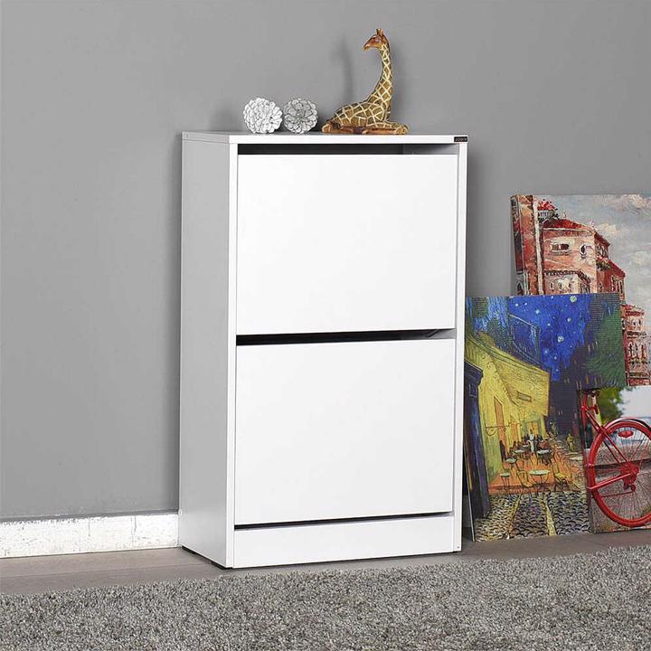 שידת נעליים סקארפה 2 HC320 בעיצוב לבן עם שני תאי אחסון נפתחים - מבית HOMAX