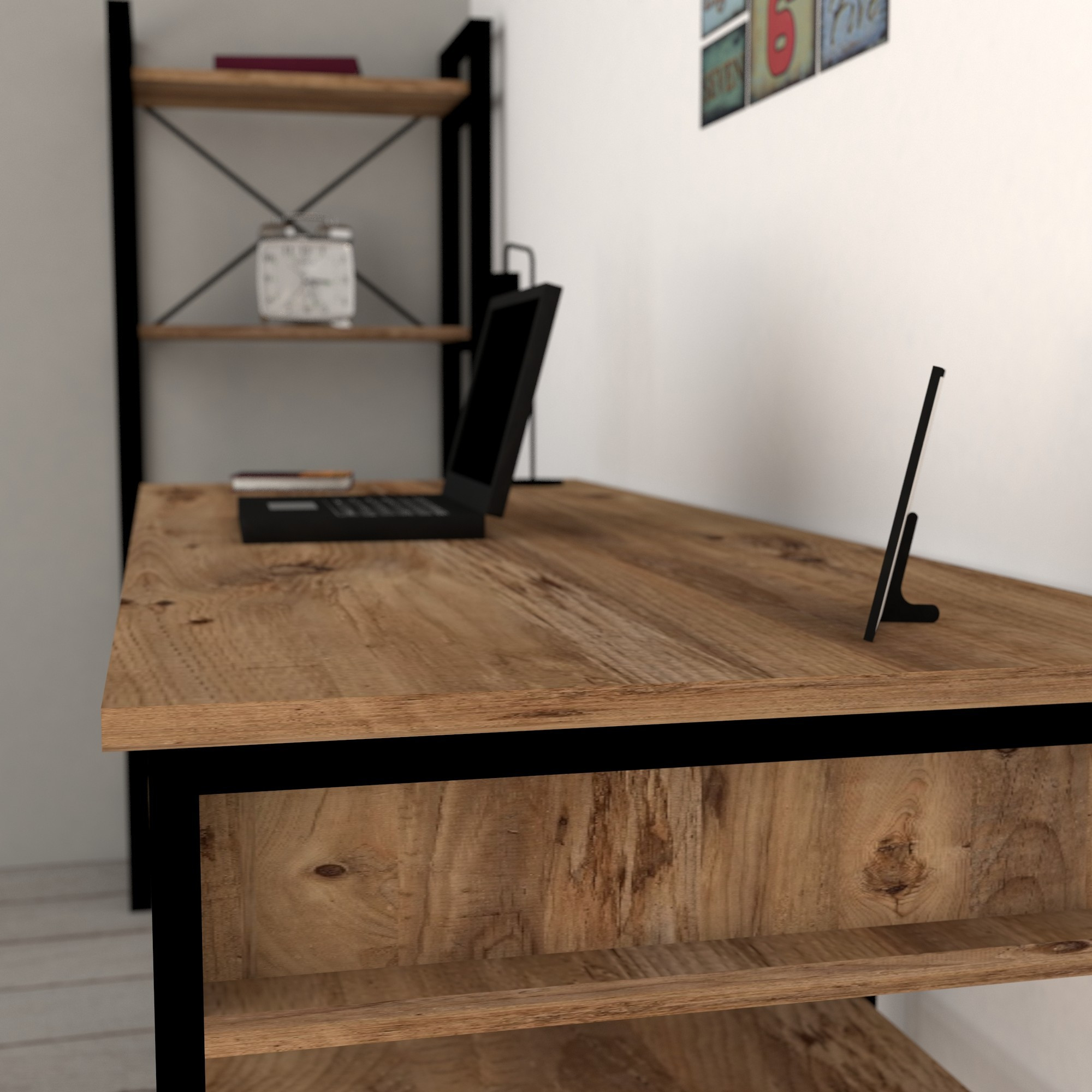 Emro שולחן עבודה בציפוי מלמין איכותי ורגלי מתכת - רוחב 150 ס"מ - מבית HOMAX – תמונה 2