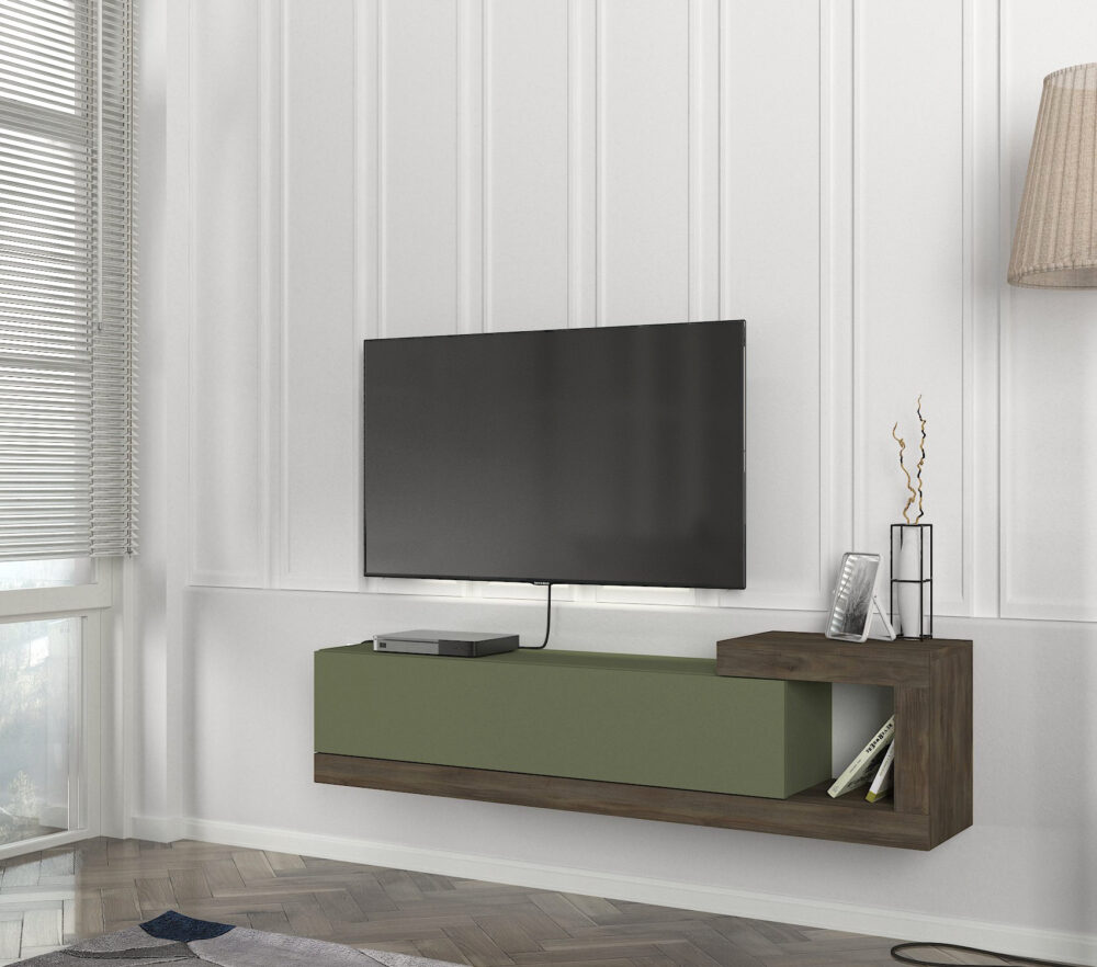 מזנון טלוויזיה צף וולייר DE2613 עם מקום אחסון מרווח וקל להרכבה. עובי 18 מ"מ - מבית HOMAX