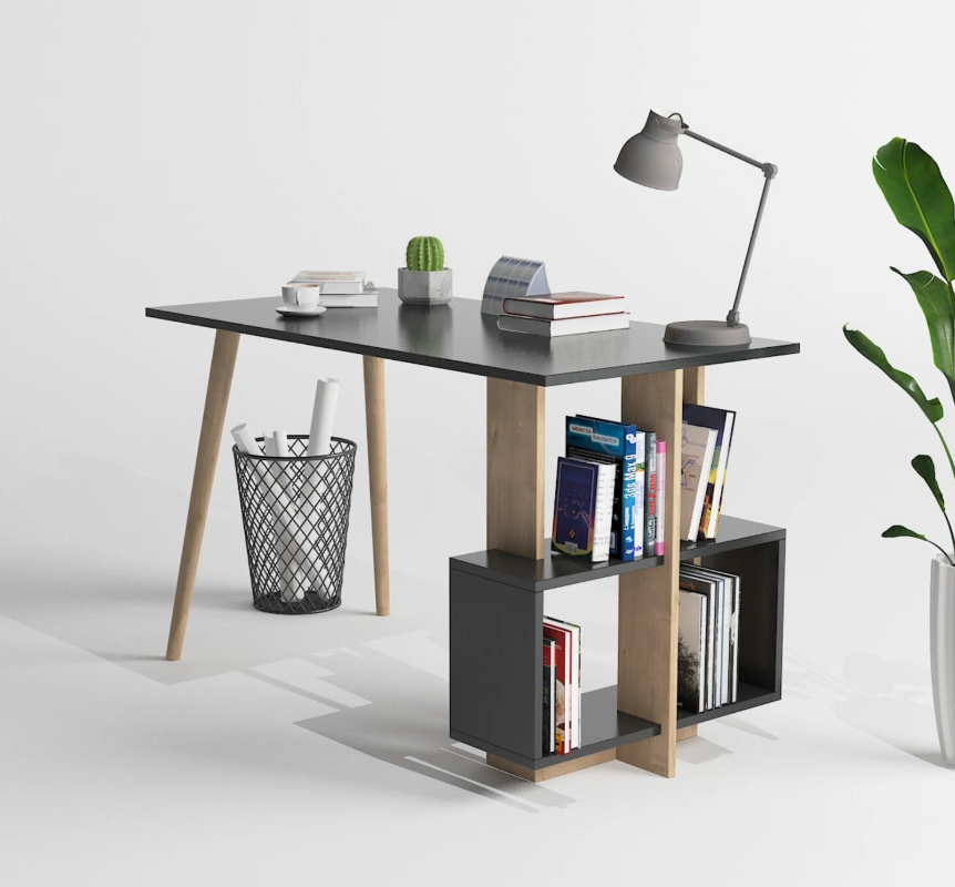 שולחן עבודה מעוצב עם ספרייה אינטגרלית ו-4 חללי אחסון, גובה 73 ס"מ - מבית HOMAX