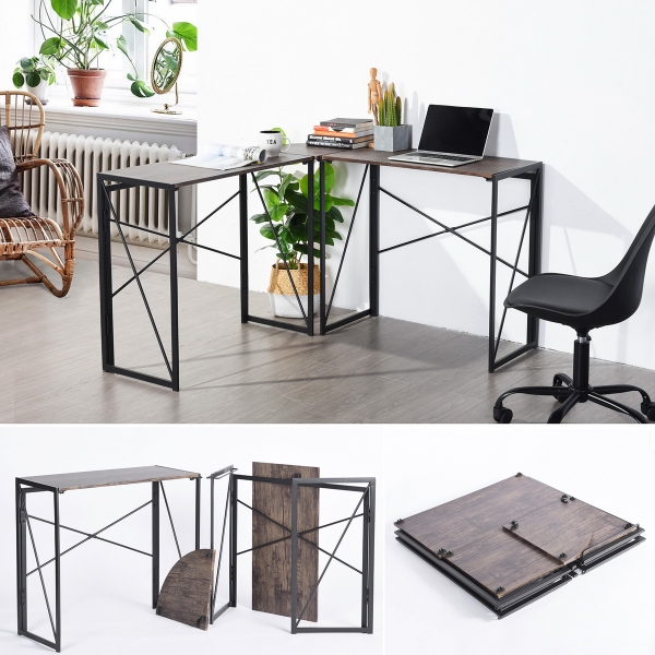 שולחן פינתי מתקפל בעיצוב חום אגוז, כולל משטח MDF יציב במיוחד - מבית HOMAX