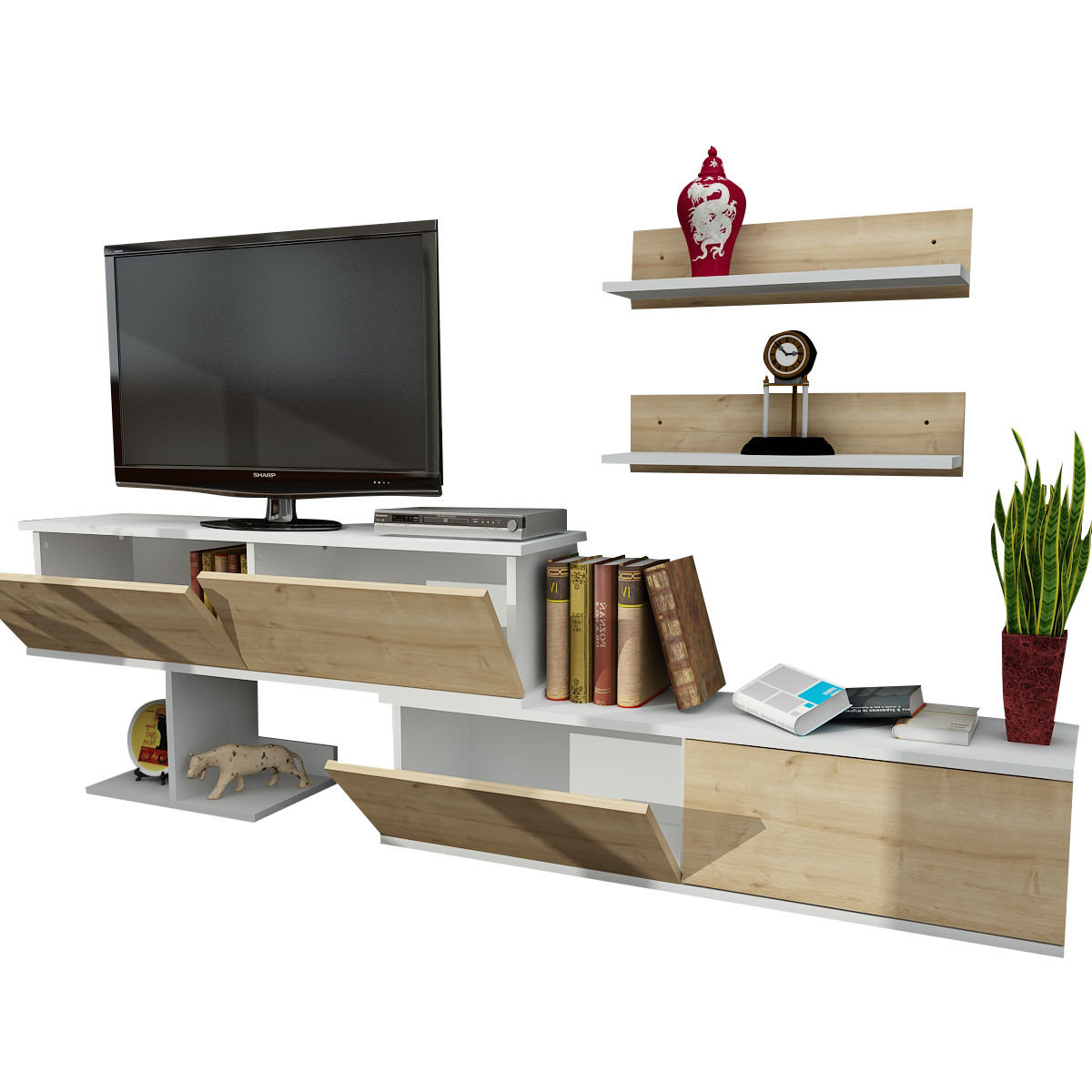 מזנון טלוויזיה DE2220 - עיצוב אלון בהיר עם 2 מדפים תואמים, רוחב עד 210 ס"מ - מבית HOMAX – תמונה 7