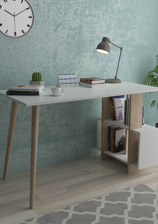 שולחן עבודה פונקציונלי עם מדפים, מעץ דחוס יציב בעובי 18 מ"מ - מבית HOMAX