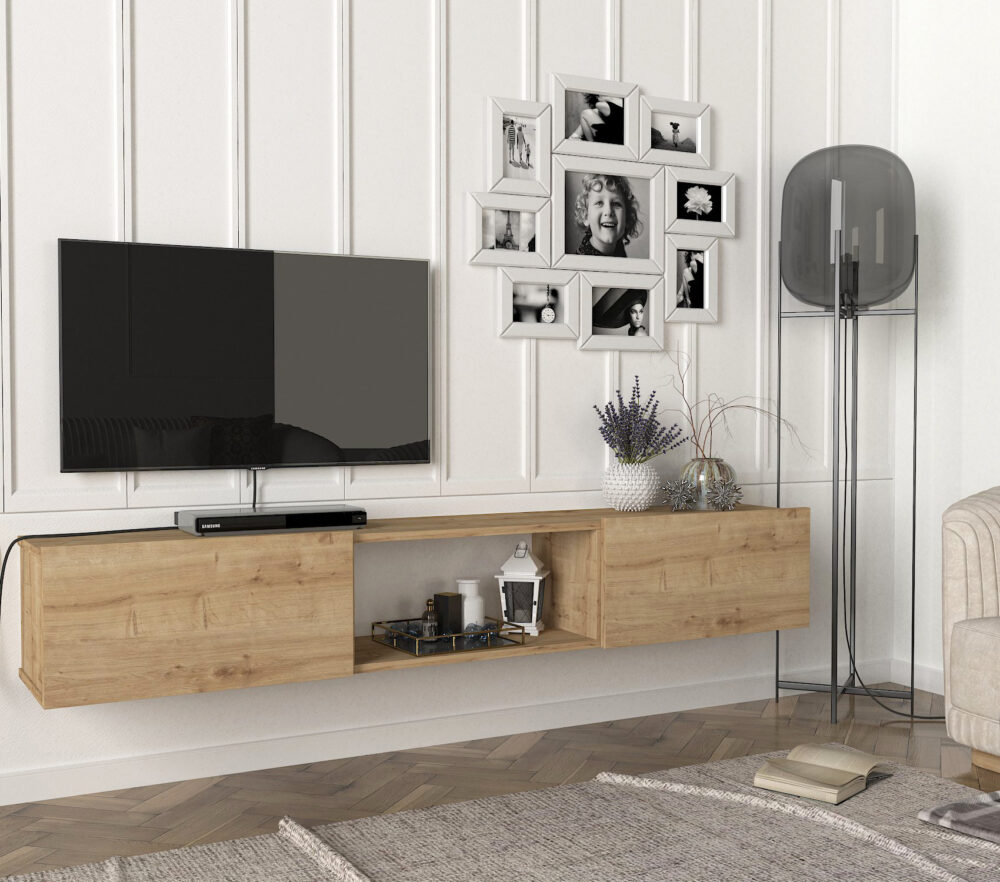 מזנון טלוויזיה צף בעיצוב מודרני עם תאי אחסון גדולים - אורך 180 ס"מ - מבית HOMAX