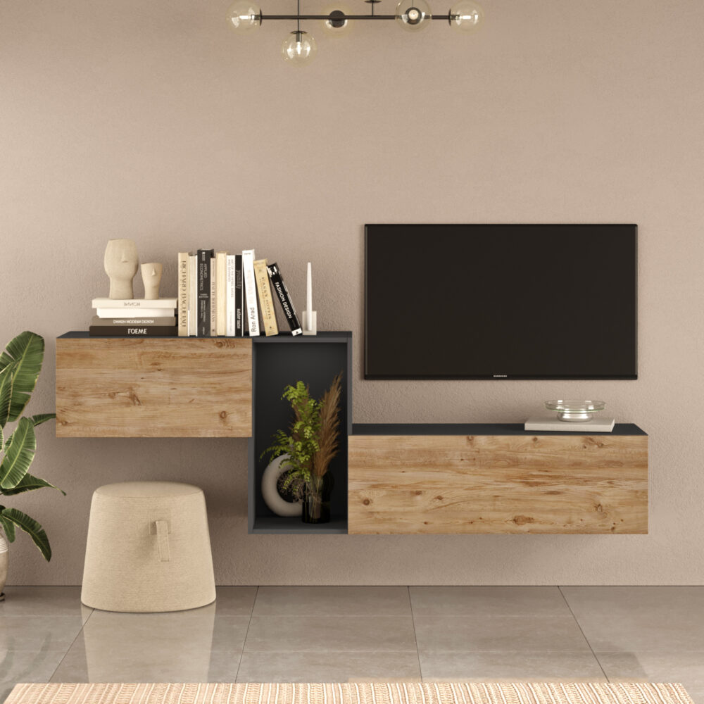 מזנון טלוויזיה צף דגם Nox KBL2 עם שלושה חללי אחסון נוחים - מבית HOMAX