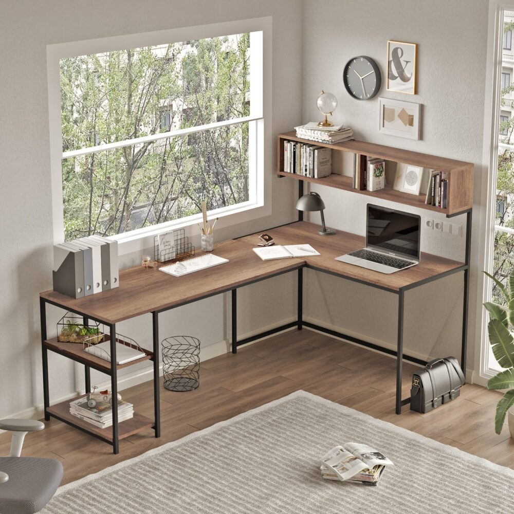 עמדת עבודה פינתית עם מדפים עבה 18 מ"מ עם ציפוי מלמין  - מבית HOMAX